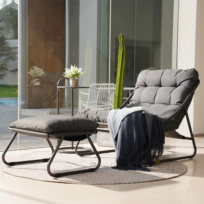Outdoor Armless Lounge Chair with Ottoman, Black