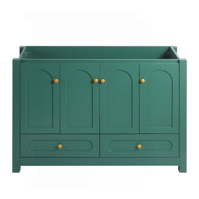 Un meuble-lavabo vert de 48 pouces de large avec un grand espace de rangement - une armoire avec 4 portes à fermeture en douceur et 2 tiroirs (excluant le lavabo en céramique)