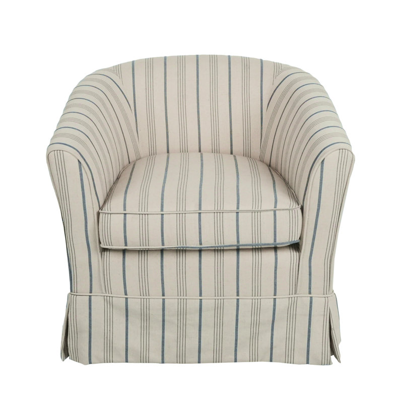Fauteuil demi-tonneau rembourré à rayures verticales, fauteuil d'appoint à jupe avec coussin amovible pour coin lecture