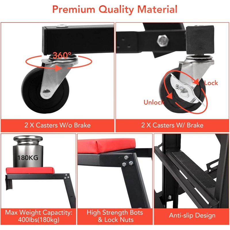 Tapis roulant robuste et ajustable pour automobile - Capacité de 440 lb - Mécanisme de moteur escamotable avec coussin épais - Hauteur 48 "- 66" - 4 roulettes pivotantes - pour camion, voiture