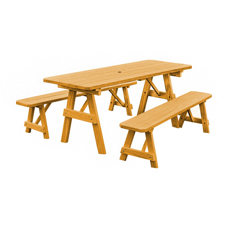 Table de pique-nique 3 pièces Summerhill, Teinture naturelle, L 70 po x l 27 po x H 30 po