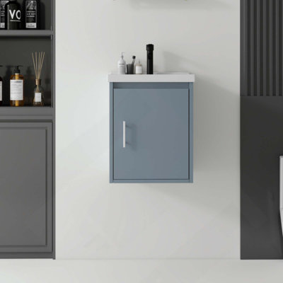 Meuble-lavabo flottant 16 po avec lavabo, porte à fermeture en douceur, lavabo en céramique, contreplaqué