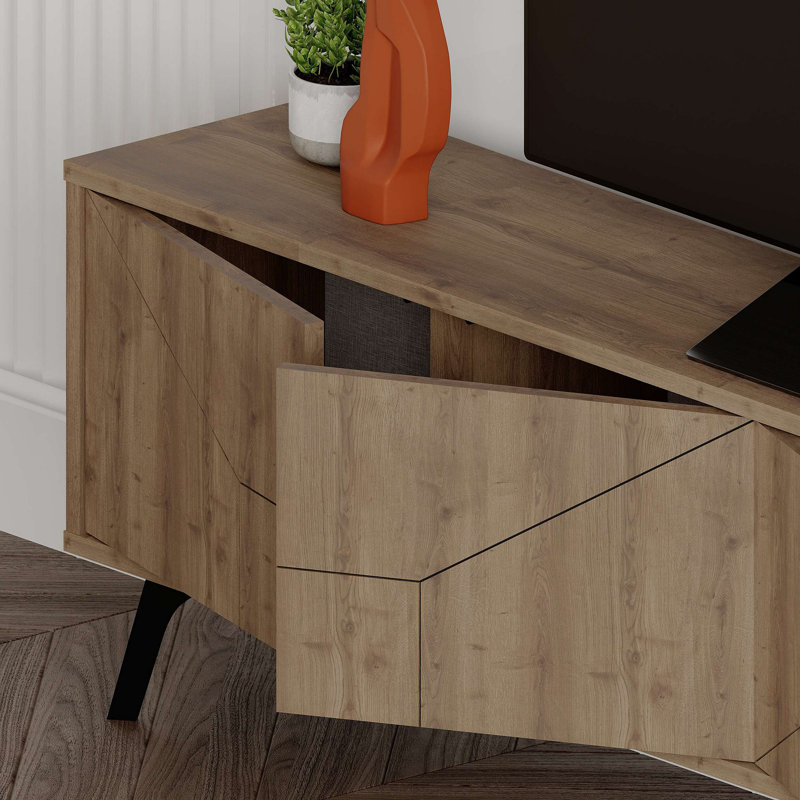 Modern TV Stand with Soft-Close Hinges, 100% Melamine Coated Particle Board, 70.9 x 19.7 x 11.6 inches | Metal Legs, Push to Open Doors, Numerous Shelves, Elegant Brown Finish | Scandinavian Design for Living Room