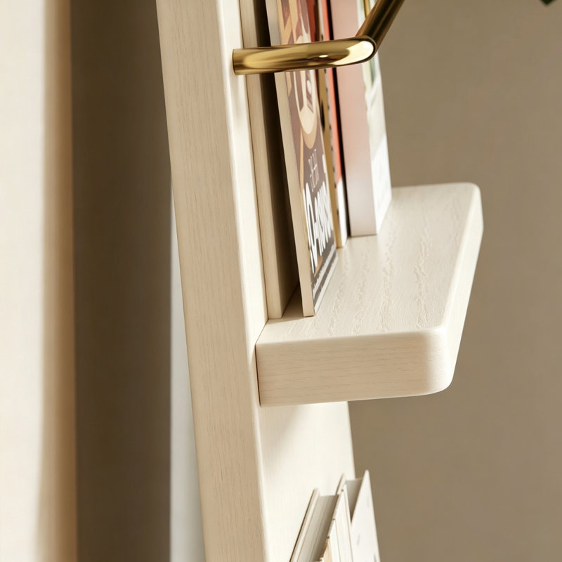 Bibliothèque standard en bois massif beige moderne, H 43,31 po, Beige