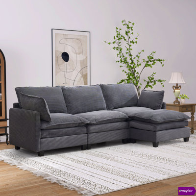 Bustamante 103.9" W 4 Piece Upholstered Modular Sectional Ottoman Sofa With 2 Pillows