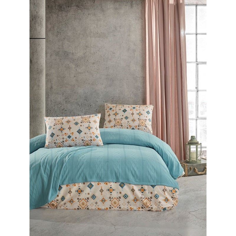 Ensemble de courtepointe 100% coton moderne et contemporain Montes 4 pièces, Turquoise