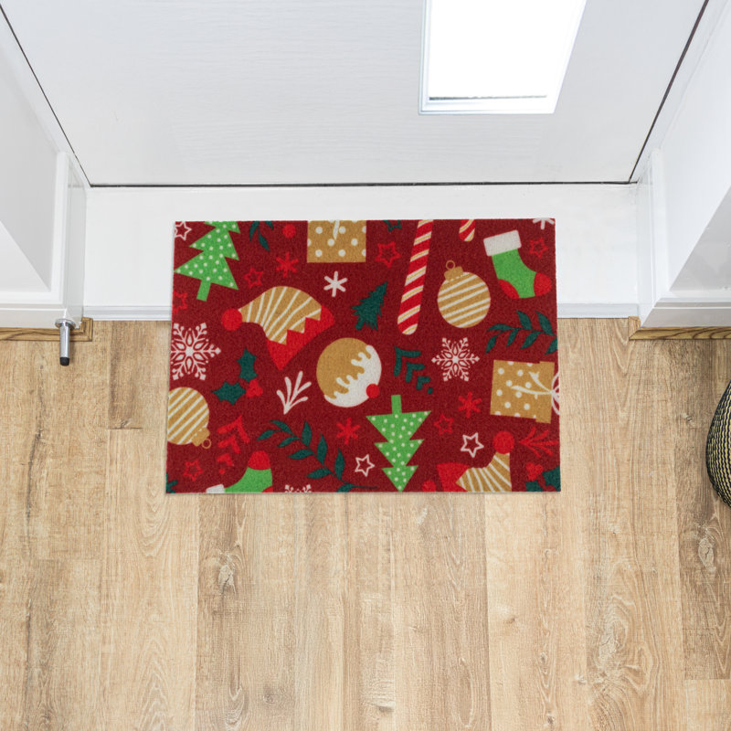 Machine Washable Indoor Christmas Mat - Candy Cane 40x57cm