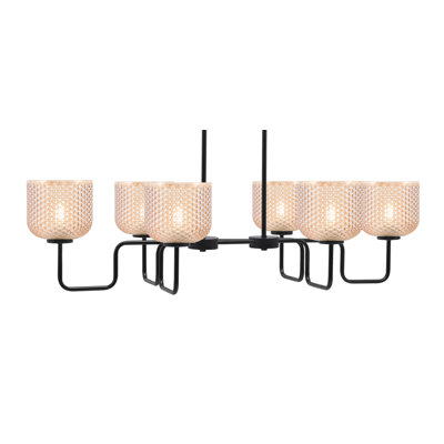 Luminaire pour îlot de cuisine 6 lumières Osborne, fini noir mat avec verre texturé ambre de 6 po