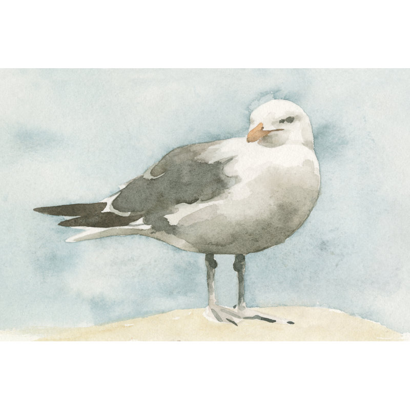 Simple Seagull I by Emma Caroline - Painting on Canvas, Black Floater Framed, 51cm H x 76cm W
