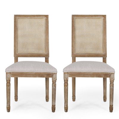 Grey Fabric Dining Chairs (pair), French Country Grace With Cane Back And Rubberwood Legs 2pcs Chairs, Captivation Rectangular Frame