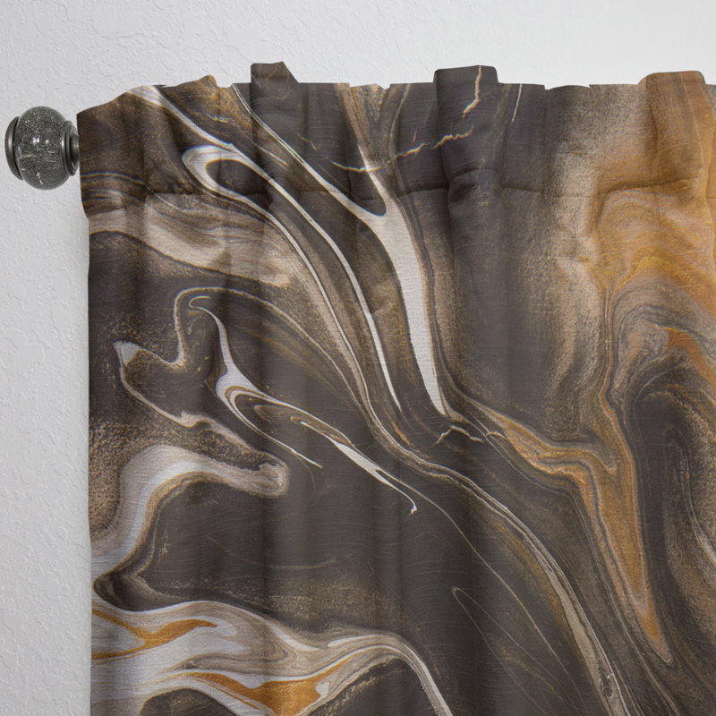 Noir, jaune, marbre, liquide Art II - rideau abstrait - velours obscurcissant - 1 panneau, L 52 po x L 120 po