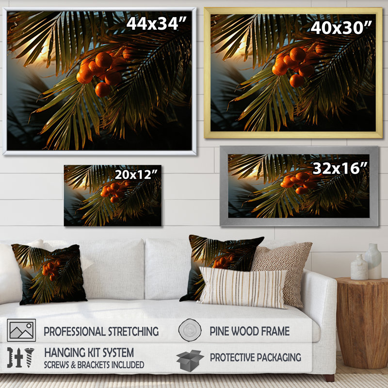 «Palm Trees Palm I», reproduction sur toile, H 16 po x l 32 po x P 1 po, Cadre flottant noir