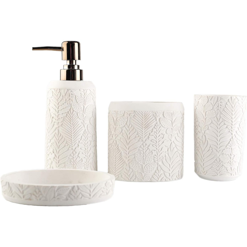 4-piece Bathroom Accessories Set Leaf White