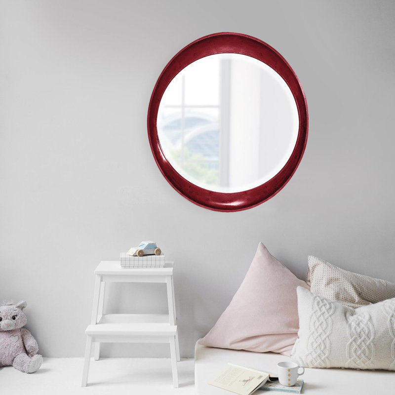 Contemporary Oval Framed Wall Mirror, Burgundy