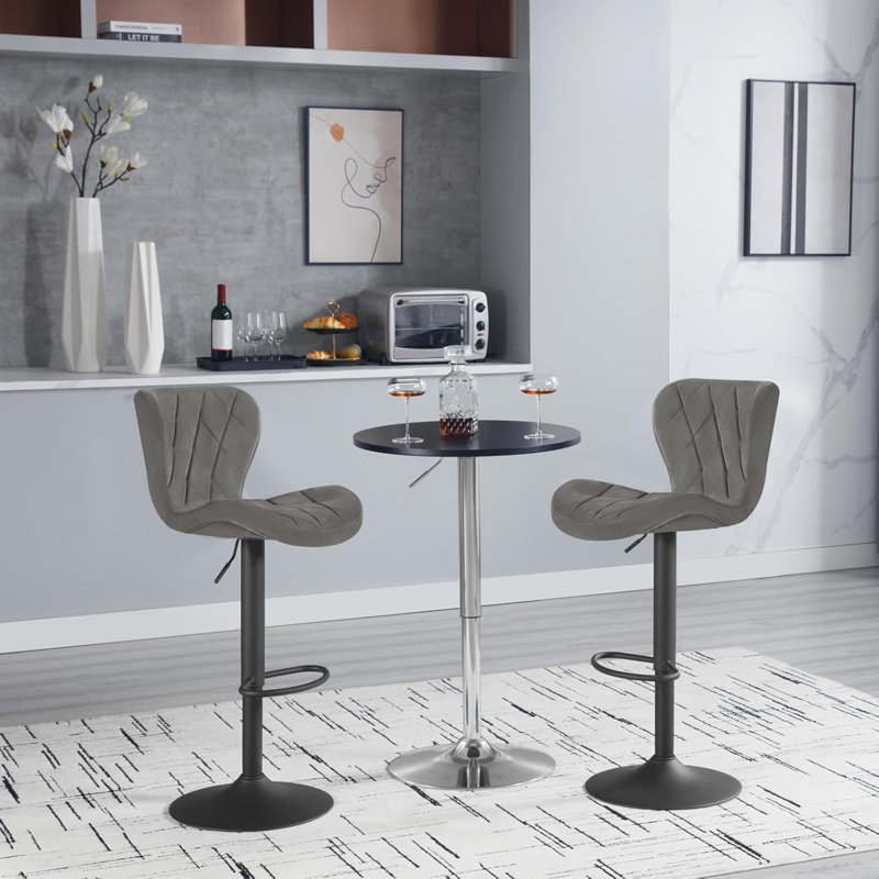 Padroni Upholstered Velvet Adjustable Height Bar Stool, Grey/Brown/Blue