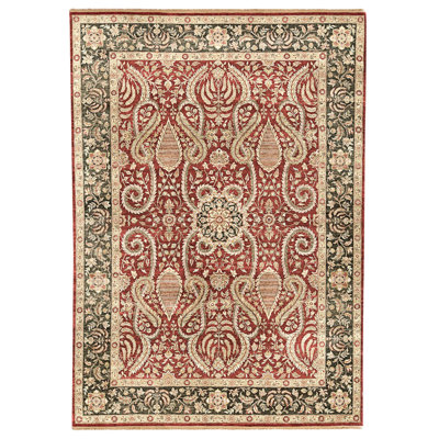 Hand Knotted Wool Area Rug in Red And Black