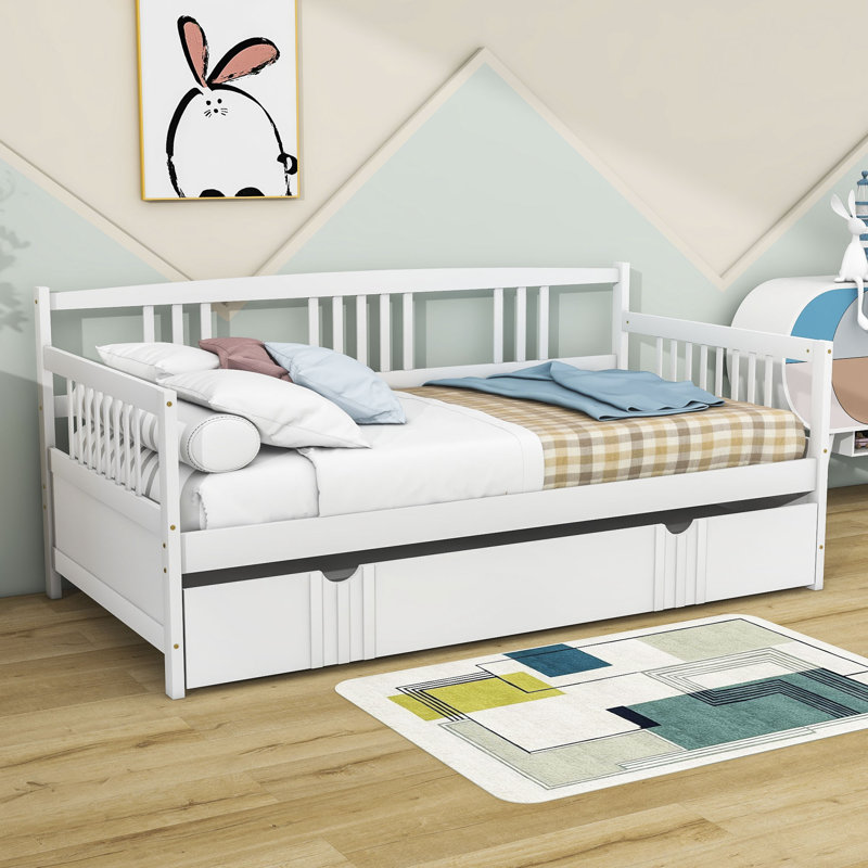 Lit de jour en bois avec couchette, Blanc, Simple