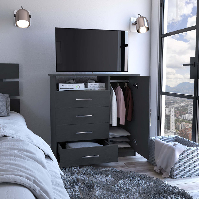Commode 4 tiroirs avec placard vertical Khenadi, Noir