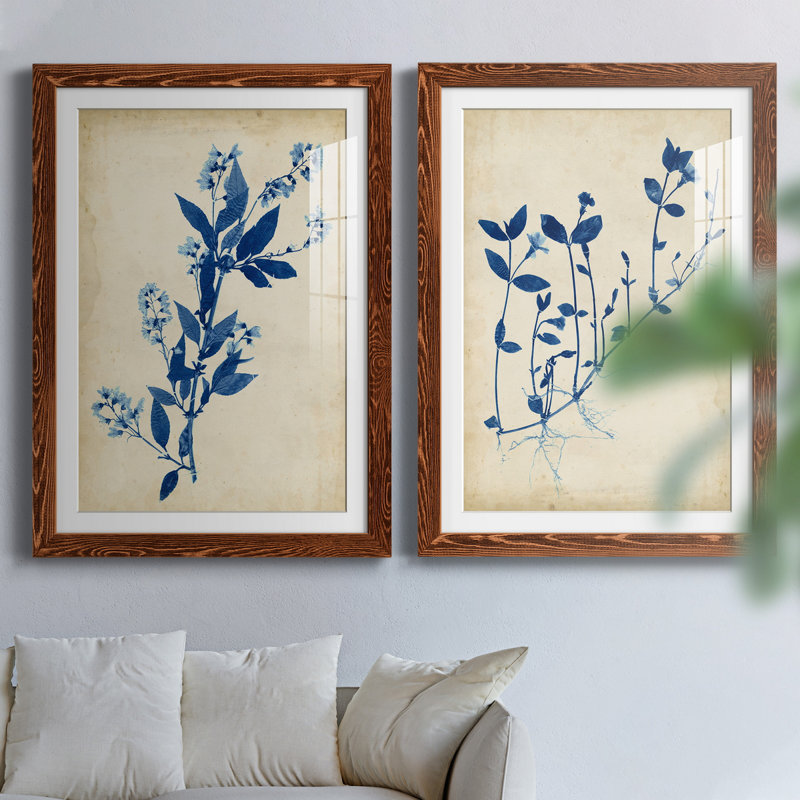 Toile indigo indigo, H 31,5 po x l 47 po x P 1,5 po, Papier avec cadre érable, Blanc