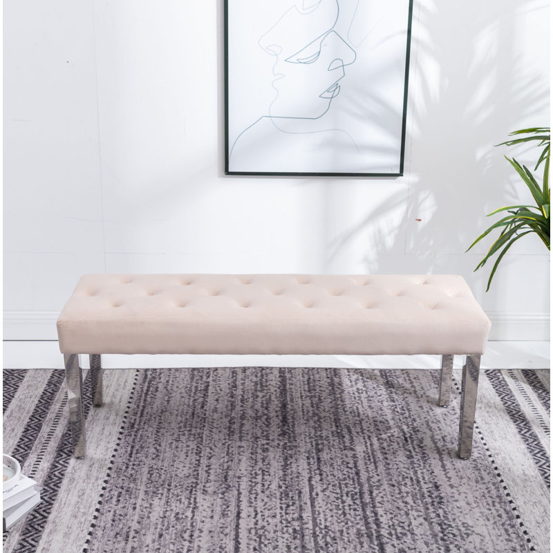 Stovall Polyester Upholstered Bench, Cream