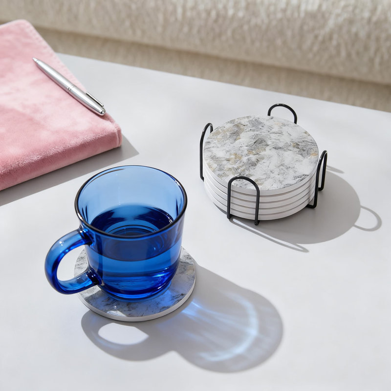 Ensemble de 6 sous-verres en céramique absorbants avec support en métal, envers en liège pour la protection de la table, décor minimaliste pour la maison