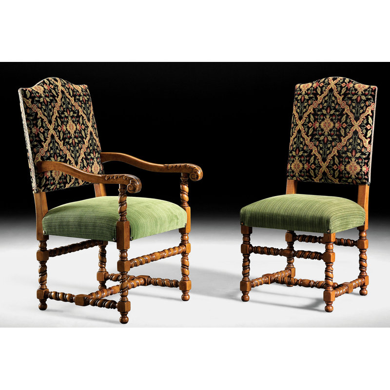 Upholstered Solid Wood Side Chair in Green