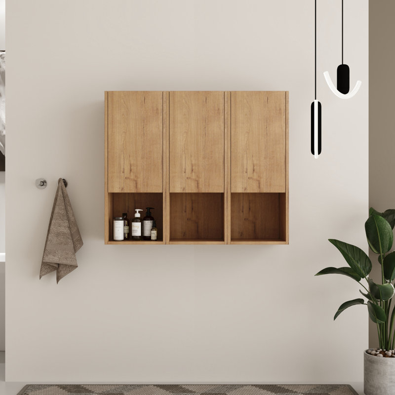 Aldermarsh 29.5"H Wall-Mounted Bathroom Cabinet, 29.5" H x 36" W x 9.81" D, Oak