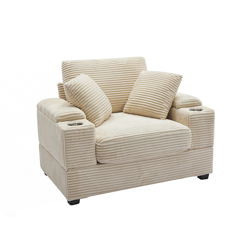 Canapé rembourré avec méridienne et rangement avec main courante et repose-pieds mobile, Beige