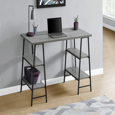 Bureau d'ordinateur, bureau personnel, ordinateur portable, tablettes de rangement, L 48 po, travail, stratifié gris, métal noir, contemporain, moderne