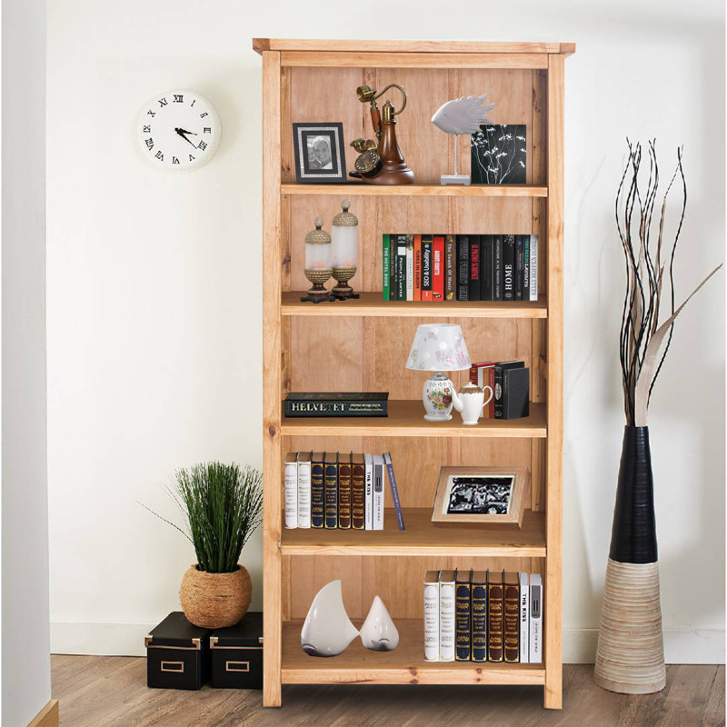 Arise-Sun Solid Wood Bookcase, Natural/Waxed, (5 Shelves) 70" H x 35.2" W x 13.3" D