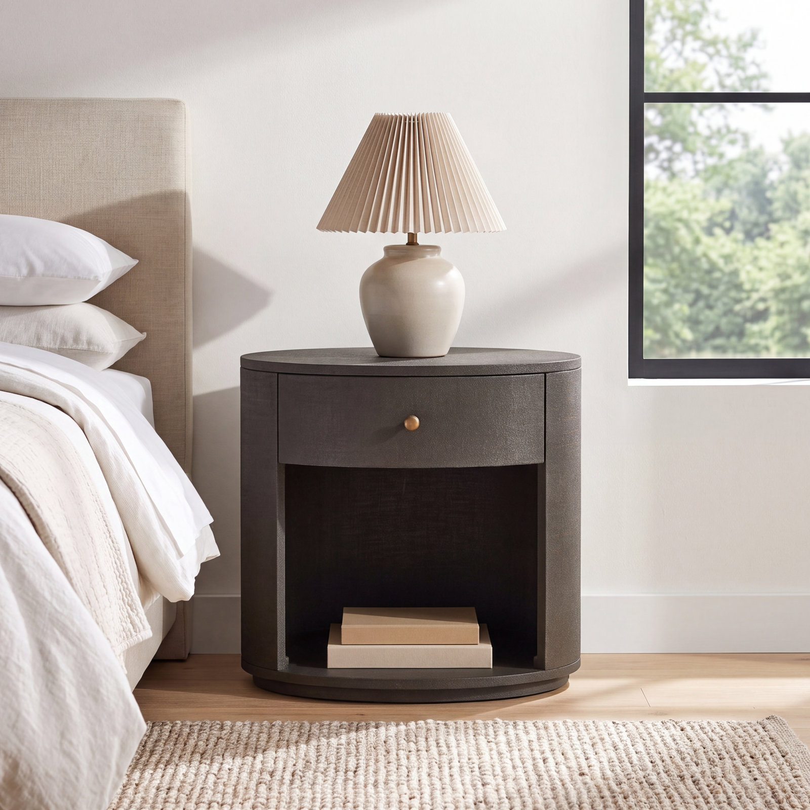 Yazmen 1 - Drawer Nightstand, Dark Green Lacquered Linen