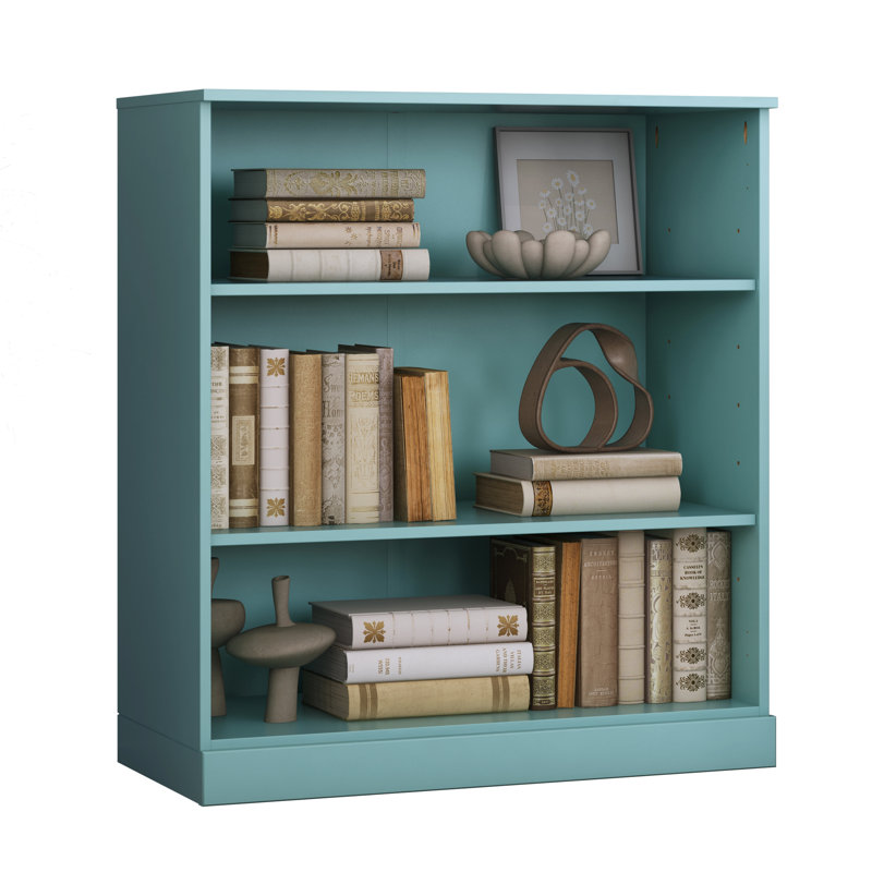 Palace Imports 100% Solid Wood 3-Shelf Bookcase, Adjustable Shelves, 32" Wide, 35.75" Tall, Aqua Blue