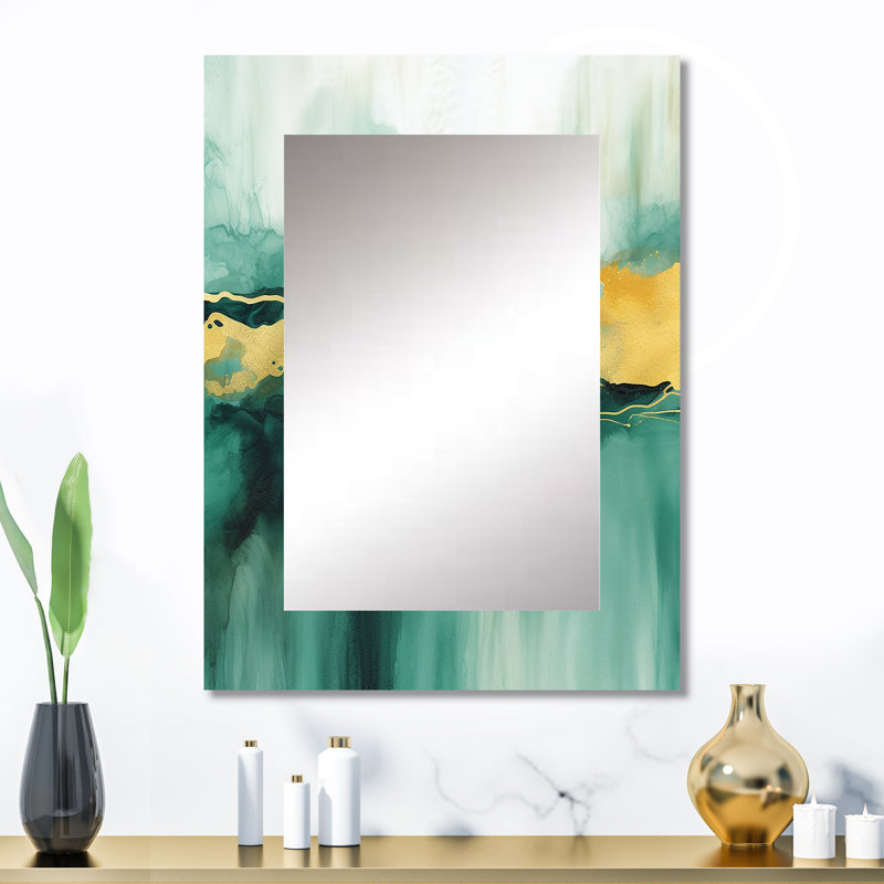 Blue Watercolor Impression with Gold IV - Fractals Decorative Wall Mirror, Modern Large Mirror, Printed Metal Art, 32" x 24"