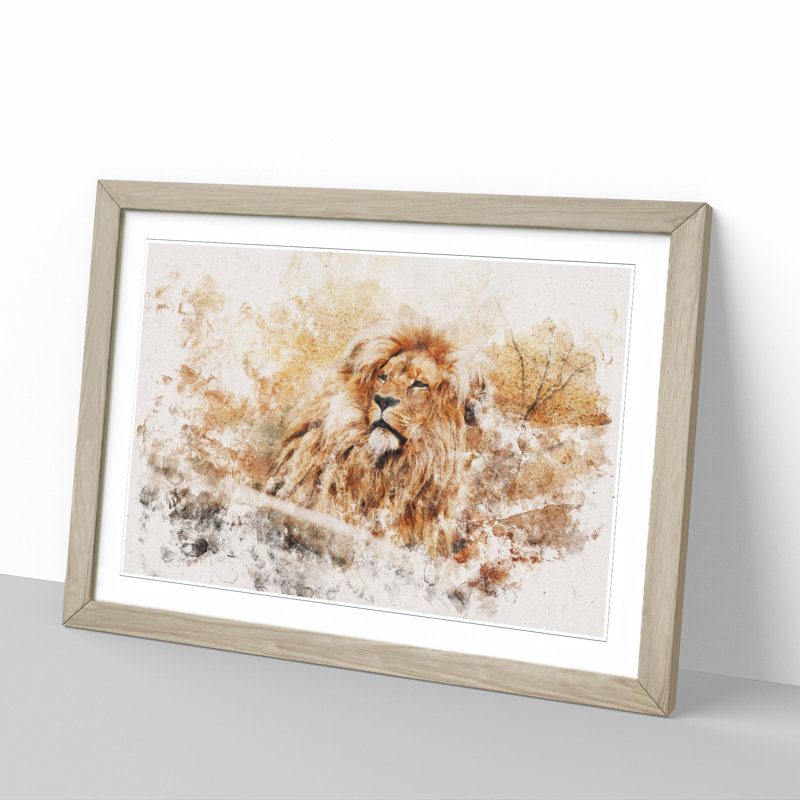 Lion Vol.1 - Picture Frame Graphic Art, 36cm H x 48cm W x 2cm D, Oak Framed