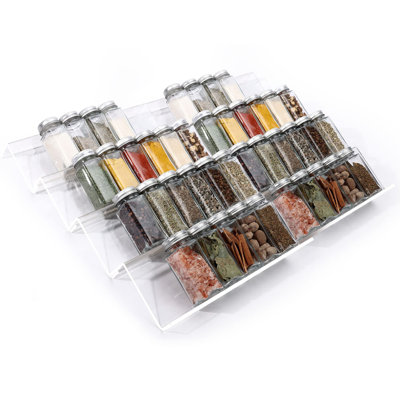 Clear Acrylic Spice Drawer Organizer, 4 Tier- 2 Set Expandable From 13" To 26" Drawer Seasoning Organizer, Kitchen Spice Rack Tray For Drawer/Countertop (Jars Not Included)