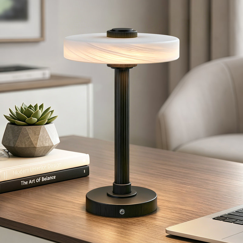 Lampe de table rechargeable moderne en métal 12 "à DEL avec lumière à intensité variable, Noir