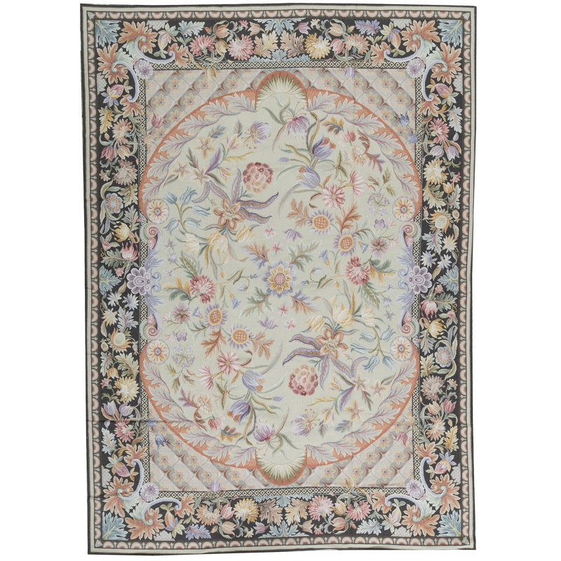 Tapis vert et brun noué à la main de haute qualité