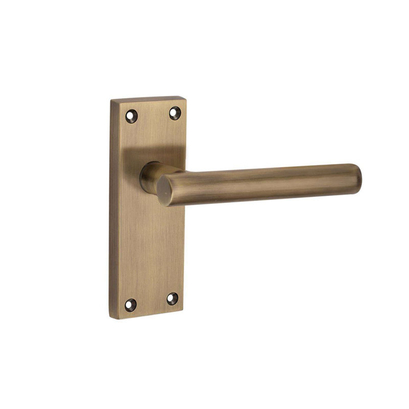 Golden Grace 4 Pairs Victorian Straight T-Bar Scroll Interior Door Handle on Backplate Antique Brass - 120mm x 40mm