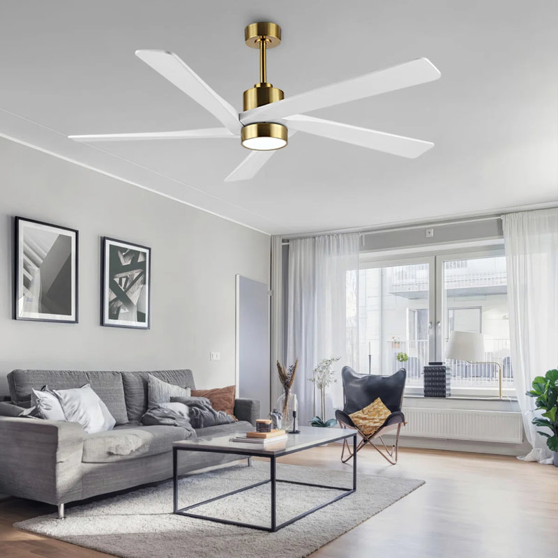 Ventilateur de plafond standard à DEL à 5 pales Athanafis avec télécommande et ensemble d'éclairage inclus, Blanc, 48", Blanc