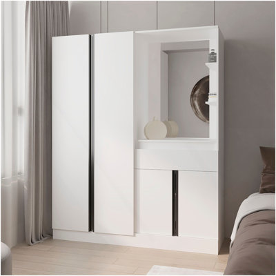 Armoire Canemulti-fonctionnelle avec miroir de coiffeuse et rangement, blanc