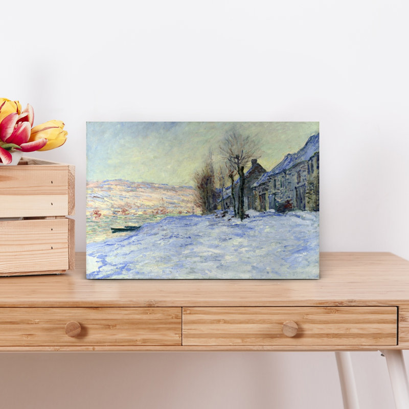 Lavacourt, soleil et neige, paysage abstrait classique, art mural d'hiver, H 12 po x l 18 po