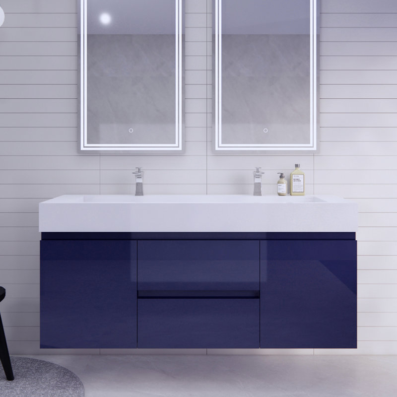Babajide Bathroom Vanity with Acrylic Top, High Gloss Night Blue