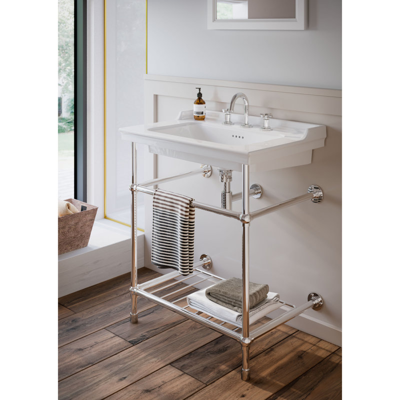 Lavabo de salle de bain console Fireclay, Centres de 8 po, Chrome