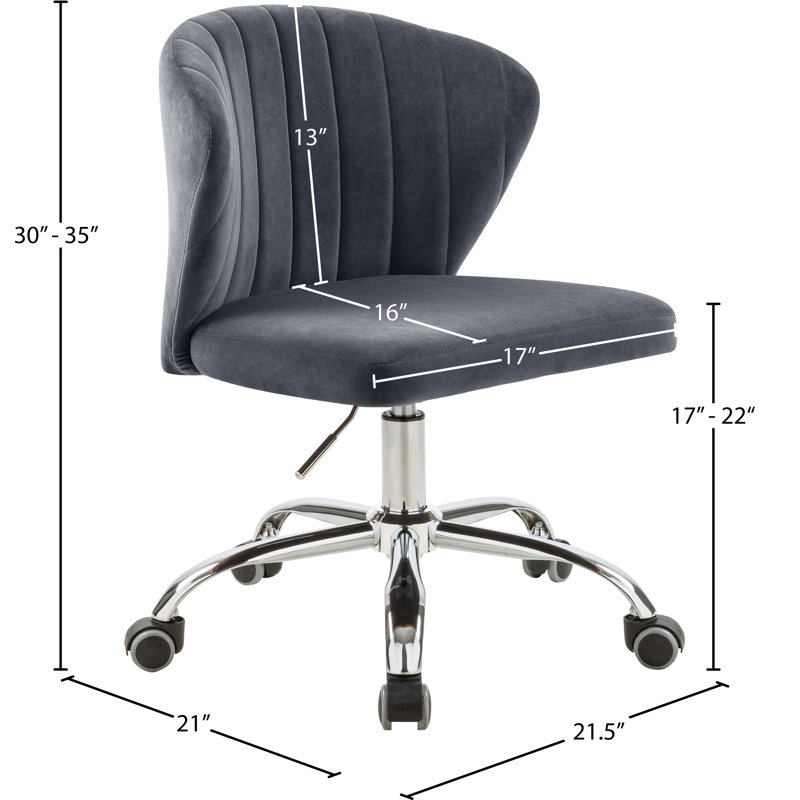 Chaise de bureau Finley, Velours gris velours, Chrome chrome