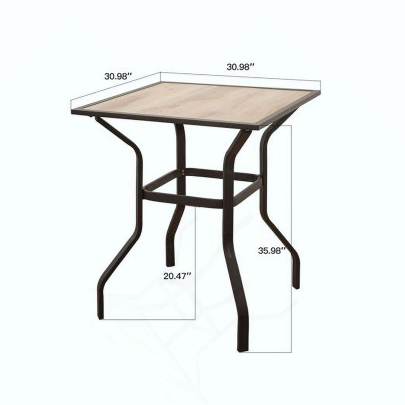 Table de bar d'extérieur carrée en métal avec plateau en bois pour terrasse de jardin (1 table)