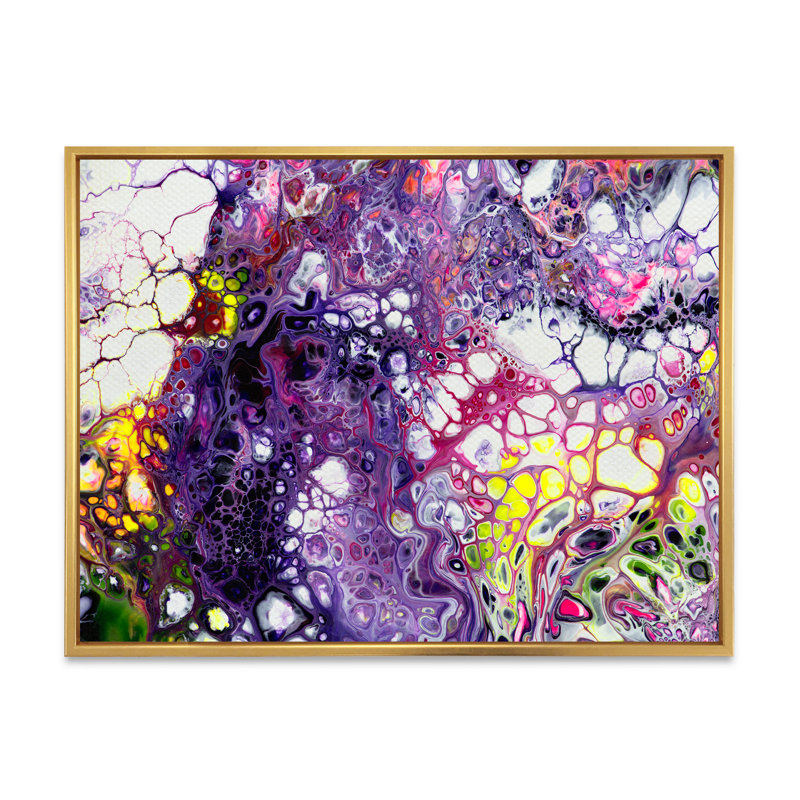 Shapes In Mauve et jaune liquide Art III - décoration murale moderne en toile, H 12 po x l 8 po x P 1 po, Cadre flottant doré