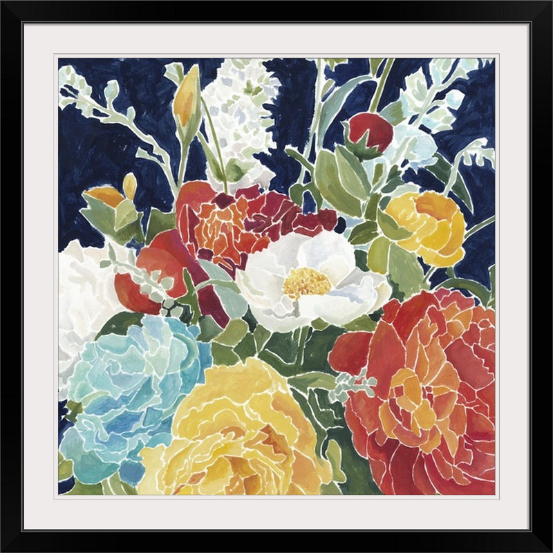 « i » megan meagher, reproduction d’art Midnight Florals, Cadre noir, H 28 x l 28 po x P 1 po