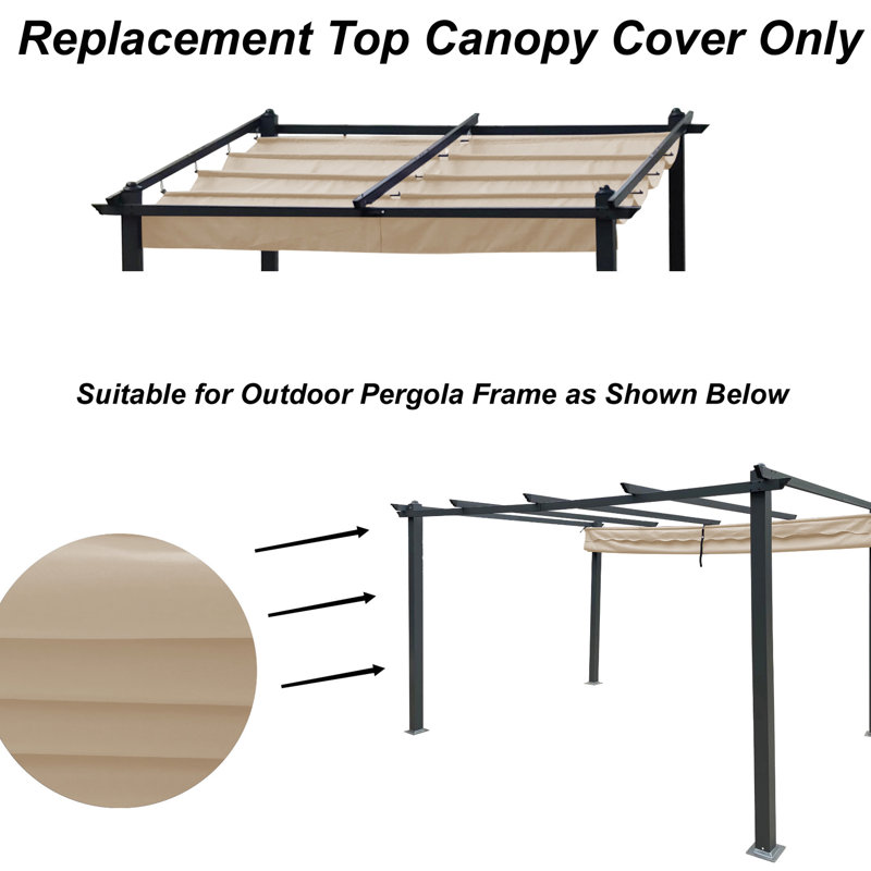 Remplacement de l'auvent de la pergola pour patio extérieur de 13 pi x 10 pi - tissu protégé kaki, étapes d'installation facile, protection contre l'eau, assemblage facile