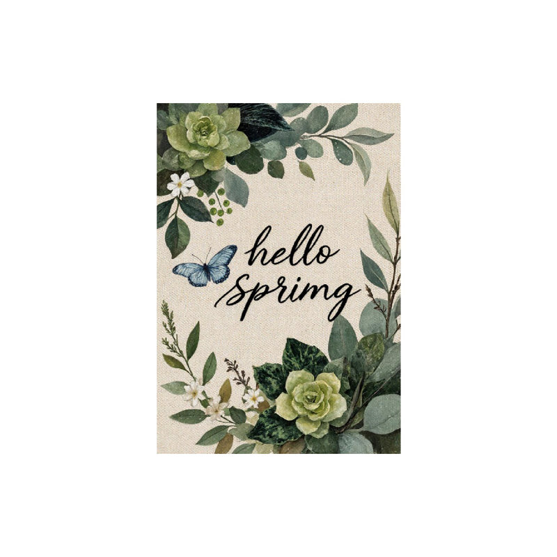Drapeau Hello Spring Greenery, pour intérieur et extérieur, 35 x 24