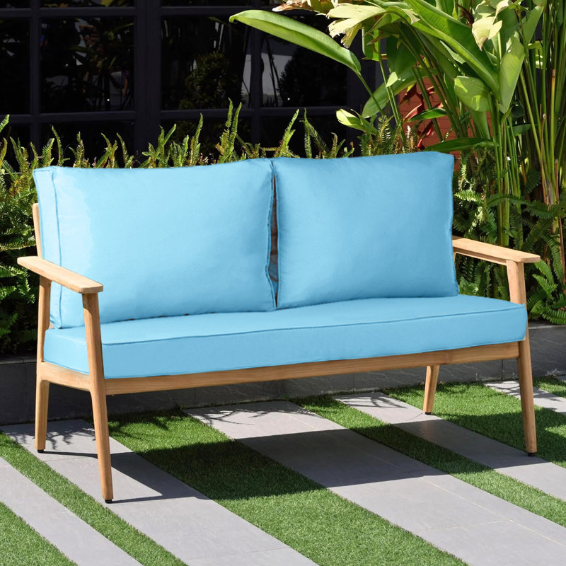 Outdoor Loveseat Cushion Set, 48 X 24, Water Repellent, Fade Resistant, Cushion Set For Couch, Bench, And Swing, Sky Blue